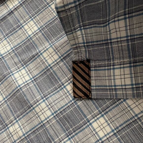 Billy Reid Standard Cut Plaid Oxford Button Down Oxford White Blue Shirt M - Picture 4 of 9